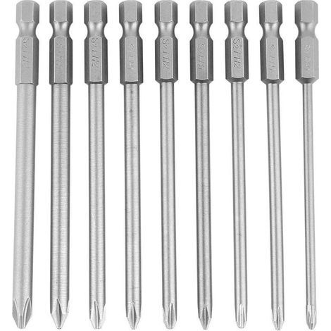 Kit de 9 embouts de vissage S2 PH1/PH2 100mm – Acier allié pour vissage précis – Tête magnétique pour utilisation facile (1/5)