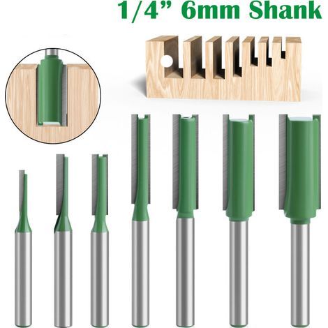 7Pcs Fraise droite à queue de 6 mm, Fraise Droite Defonceuse, pour Bois Carbure de TungstèNe Outil de Travail Du Bois, Routeur Droite à Simple Duble Flûte à Bois (1/5)