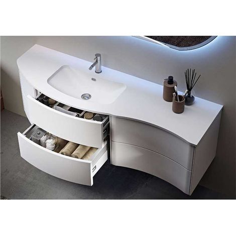 Mobile Bagno Soho60 cm SospesoRovere Tabacco Base 2 cassetti - Lavabo in Resina