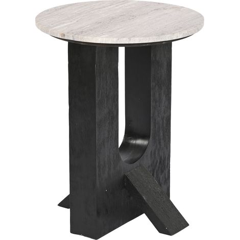 Table d'appoint ronde en bois de manguier coloris noir et marbre blanc - diamètre 41 x Hauteur 51 cm (1/5)