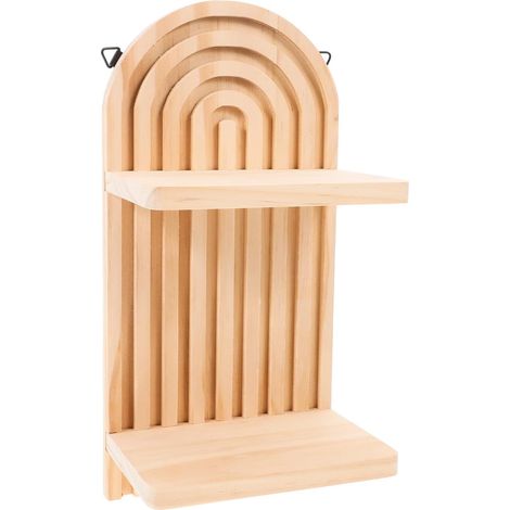 Étagère Murale en Bois de Pin à Double Couche, Capacité de Charge Forte, Rangement Polyvalent pour Salon et Chambre, Design Élégant Couleur Kaki (1/5)