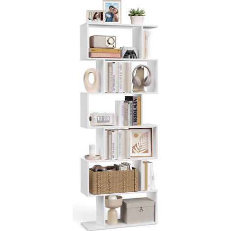 Étagère bibliothèque 6 niveaux 24×70×190,5 cm – Meuble de rangement et séparation de pièce – Blanc pour intérieur (1/5)