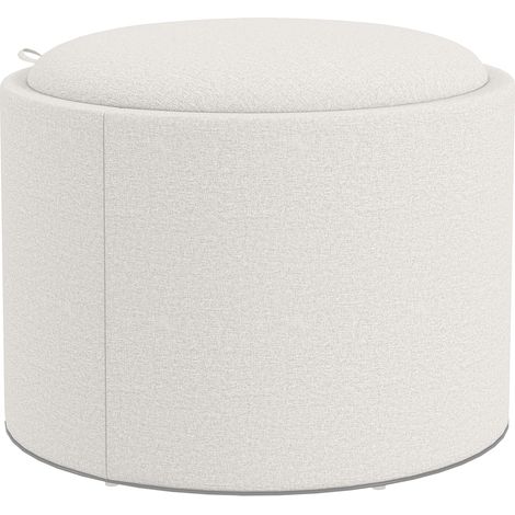 Pouf rotondo contenitore con coperchio ribaltabile, effetto lino, bianco crema, Ø56 x 42 cm (1/5)