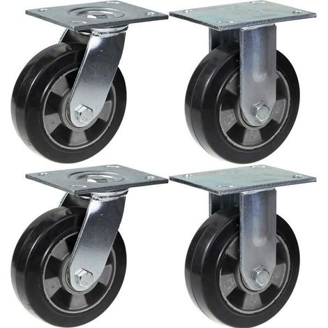 Ruedas - Material de Obras - 152mm - Caucho Negro - Capacidad 1320kg - Conjunto de 4