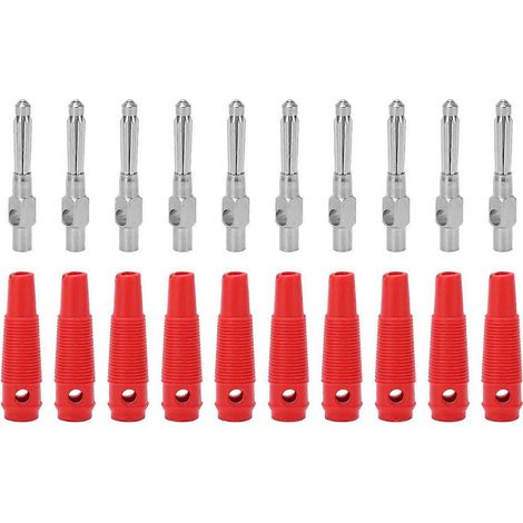 Lot de 10 fiches bananes en cuivre à 7 broches de 4 mm, 1000 V 32 A, empilables, avec gaine souple et capuchon à vis, rouges