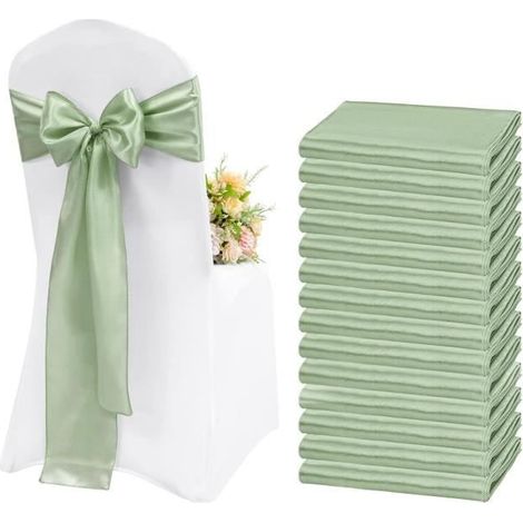 Lot de 20 écharpes de Chaise en Satin - Décoration pour Mariage, réception, fête, hôtel, Maison, Cuisine - Vert ,yd (1/4)