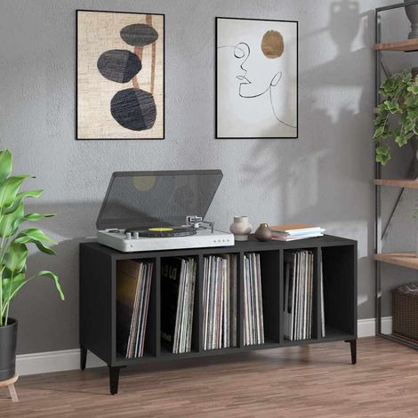 Armoire à disques Meuble de Rangement Bibliothèque noir 100x38x48 cm bois d'ingénierie 29792