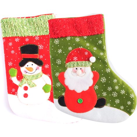 Chaussette De Noël - 23 X 20 Cm - Motif Père Noël Et Bonhomme De Neige - Décoration De Noël Pour Cheminée Arbre Et Escalier - Lot De 2 (1/5)
