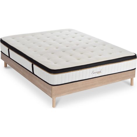 Ensemble Matelas Emeraude Mousse Accueil mémoire moelleux - 24 cm et Sommier Bois - 180 x 200 cm (1/5)