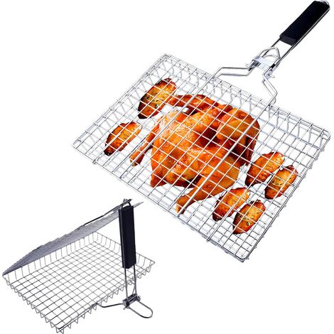 Griller Panier, Grille de Cuisson Barbecue Alliage avec Poignée en Bois pour Saucisse Légumes Viande Poisson (1/5)
