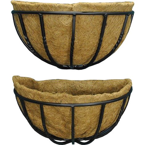 Set of 2 Manor Garden Black Metal Wall Basket Manger Trough Hayrack Planters (40cm) (1/5)