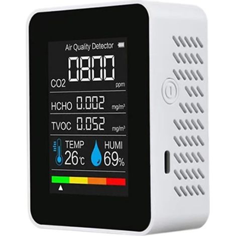 Compteur d'air avec capteurs rapides pour CO2 formaldéhyde TVOC Détection de température et d'humidité Moniteur multifonction USB C Inspecteur (1/5)
