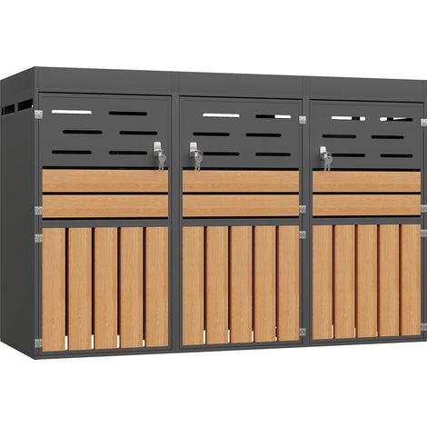Armoire d'extérieur multifonction avec bac à fleurs intégré, cadre en acier galvanisé, trois compartiments séparés et aération à lamelles - pour rangement et décoration de jardin (1/5)
