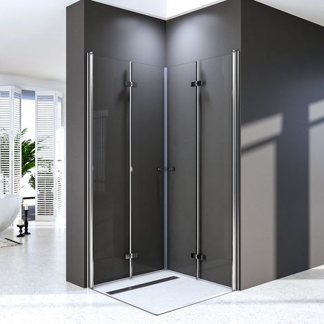 Duschkabine Falttür 120x120cm Eckeinstieg 180° Rahmenlos Duschabtrennung Eckeinstieg Drehfalttür Dusche Eckdusche Duschtür Faltbar Duschwand, 6mm ESG Sicherheitsglas, Höhe 185cm