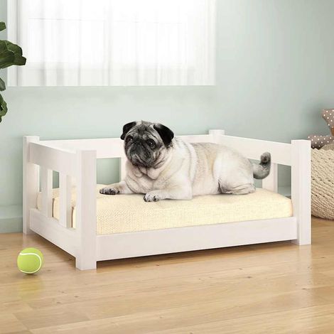Lit pour chien en bois de pin massif blanc avec côtés de soutien 65,5 x 50,5 x 28 cm - PANGIVO (1/5)