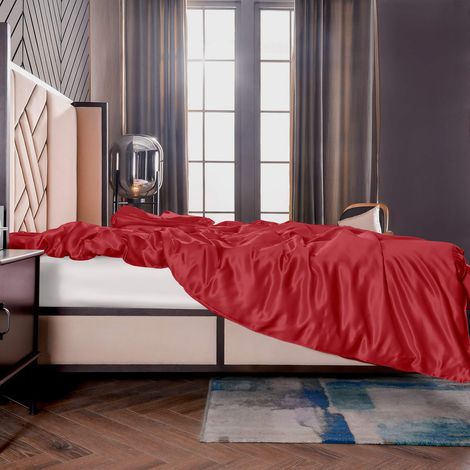 Housse de Couette Soie tröster Cover, Parure de lit 100% 19 Momme Soie de mûrier, Soie, Rouge Bordeaux, 135 x 200 cm (1/5)