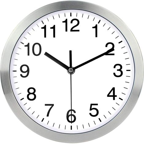 12-inch wall clock, metal frame, glass cover, non-ticking numbers, modern quartz design, decorative indoor/kitchen clock (silver) (1/4)
