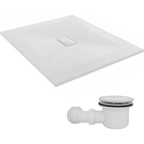 NRG 1200 x 1000mm SMC White Rectangle Slate Effect Bathroom Shower Tray & Fluidmaster Fast Flow Waste Trap (1/5)