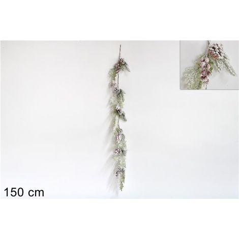 GHIRLANDA BACCHE ROSSE/PIGNE DIMENSIONE CM.150 INNEVATO