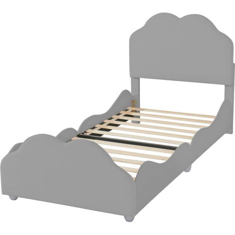 Lit enfant capitonné 90 x 200 cm, avec tête et pied de lit en forme de nuage - Gris (1/5)