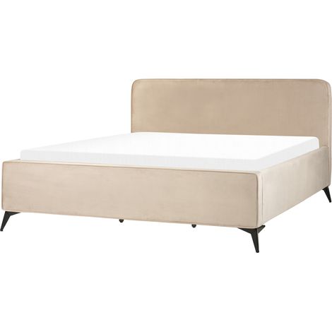 Cama de terciopelo 180 x 200 clásico minimalista cabecero patas de metal negras dormitorio gris pardo Valognes