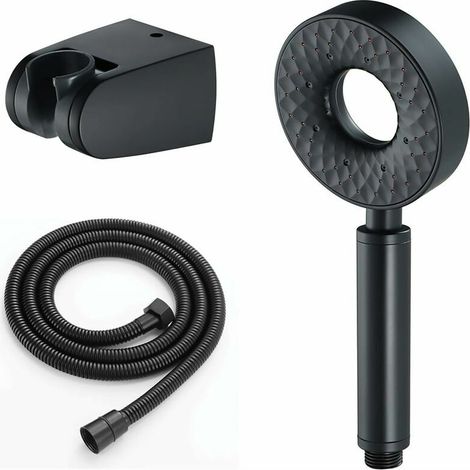 royaluxe - Pommeau de Douche Haute Pression 3 Fonction Douchette à Main Anti Calcaire Pomme de Douche à Main Economie Deau Tête de Douche avec 1.5M Flexible de Douche y Support, ABS, Rond,Noir - Noir (1/5)