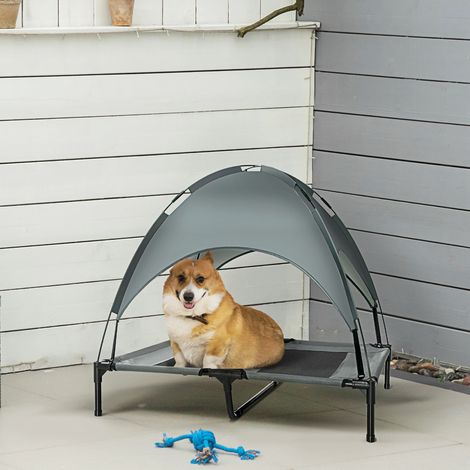 Cuccia per cani/gatti PawHut con gambe, comfort extra, tettuccio con protezione UV, tessuto Oxford microforato + parasole + borsa per il trasporto inclusi, dimensioni: 92L x 76W x 90H cm, grigio/nero
