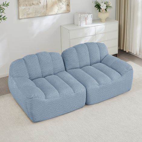 Divano modulare senza struttura in fleece granulare blu, design ergonomico con ottoman collegabile, pronto all'uso (1/5)