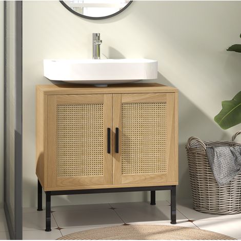 Meuble sous lavabo 60x39x60 cm en bois couleur chêne avec rangement, pour salle de bain – MEUBLIV (1/5)
