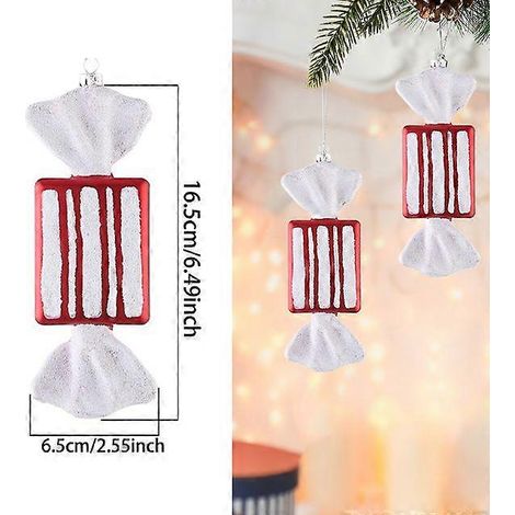 1 boule de Noël suspendue, rouge et blanche, en forme de canne à sucre, pour la maison, les fêtes et le sapin de Noël. Décorations pour Noël et le Nouvel An. (1/5)