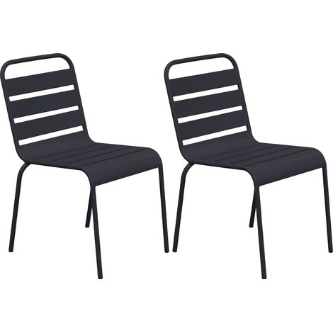 Lot de 2 chaises de jardin en métal gris - BACA