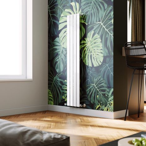 ELEGANT Central Heating Radiator 1600x304mm Vertical White Flat Panel + Chrome Thermostatic Radiator Valves (1/5)