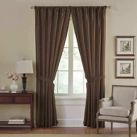 Elrene Home Fashions Versailles Rideau occultant en Soie synthétique avec Passe-Tringle, 132,1 x 274,3 cm, Marron Chocolat, 1 Panneau (1/5)
