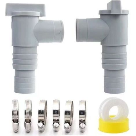 2 Stück Absperrhahn für Schwimmbecken, 32 mm Absperrventil, mit 6 Schlauchschellen, Kolbenventil-Schwimmbadteile, Schwimmbad-Wartungszubehör