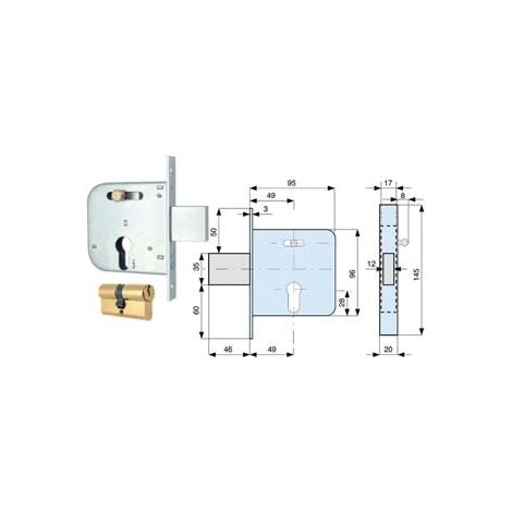 SERRATURA INFILARE CANCELLI CATENACCIO E SCR.+QUADRO CIL.SAGOMATO 138- - mm.50 (138 50 0) - 2 pezzi MG