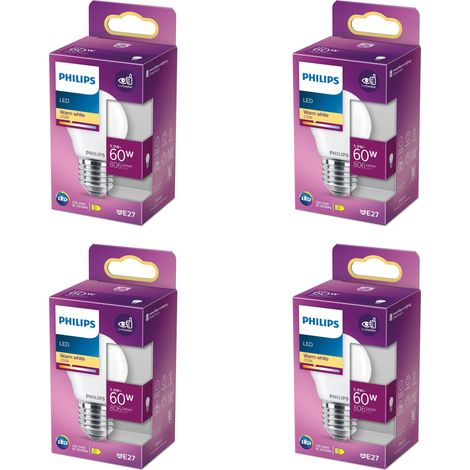 Philips Conjunto Pack E27 Bombilla Globo 60W Mate Regulable Luz blanca cálida - 4 unidades (1/3)