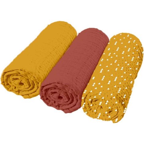 Paris Prix - Lot De 3 Langes Bébé absorbant 70x70cm Moutarde
