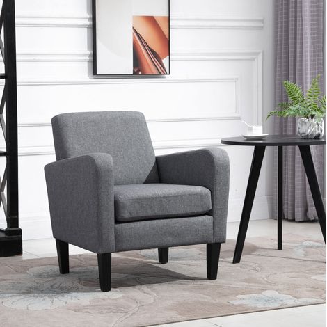 Sillón tapizado de poliéster gris claro con patas de madera 66x72x74 cm (1/5)