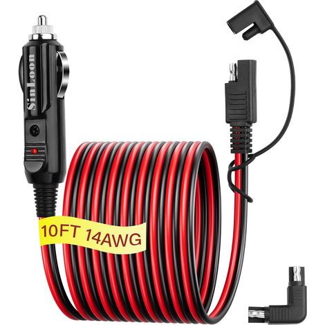 Câble de charge de batterie SAE 14 AWG, 12 V, prise allume-cigare de voiture vers SAE étanche, adaptateur à dégagement rapide avec fusible et lampe LED (10FT, 3 m) (1/5)