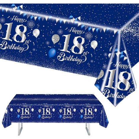 Tischdecke 18. Geburtstag 137x274cm Blau Silber Party Deko Rechteckig