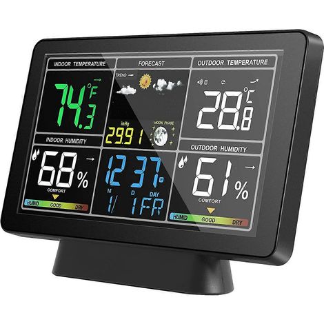 Station météo LCD avec thermomètre numérique sans fil et hygromètre électrique intérieur/extérieur (prise UE). (1/5)