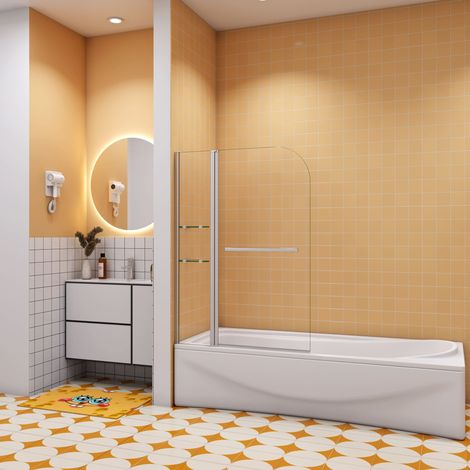 SKY Bathroom Double Pivot Shower Bath Screen Glass Panel 1000x1400mm With Glass Shelves (1/5)