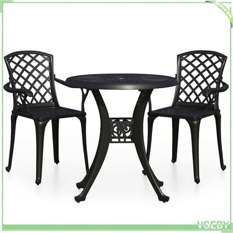 Ensemble de bistro 3 pcs - FAFEICY - 3070581 - Aluminium coulé - Noir - Trou de parasol (1/5)
