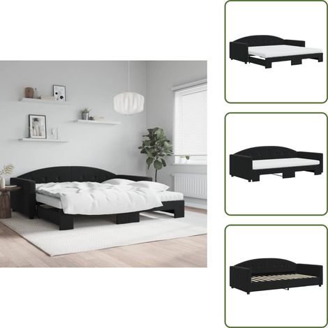 The Living Store Tagesbett Ausziehbar mit Matratzen Schwarz 100x200 cm Samt - Schlafsofa (1/5)