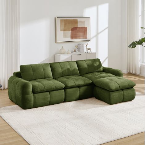 Divano angolare modulare 3 posti 264 x 160 x 68 cm in ciniglia verde OKMYHOME (1/5)