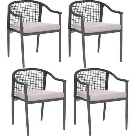 Set di 4 Sedie da Giardino con Cuscini Beige Struttura in Alluminio Verniciato a Polvere e Rattan PE Nero Ozzero (1/5)