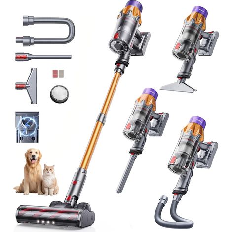 Aspirateur Balai sans Fil, 650W/55KPA/70Mins Aspirateur sans Fil Puissant avec Tuyau Extensible 1M, Parfumé, Chargement Mural, Aspirateur Balai Écran LCD Auto pour Poils d’Animaux/Sols/Tapis (1/5)