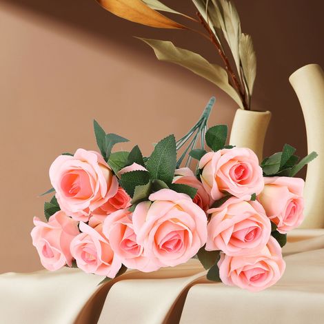 Roses artificielles, fleurs artificielles, bouquets de mariage, 13 têtes de roses en velours, décoration intérieure, composition florale murale, fleurs artificielles, rose. (1/5)