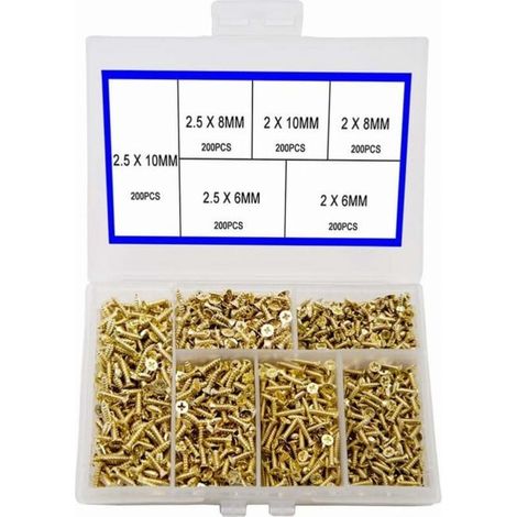 Boîte de 1200 petites vis autotaraudeuses, adaptées au travail du bois et aux vis de microélectronique pour le bricolage. (1/5)