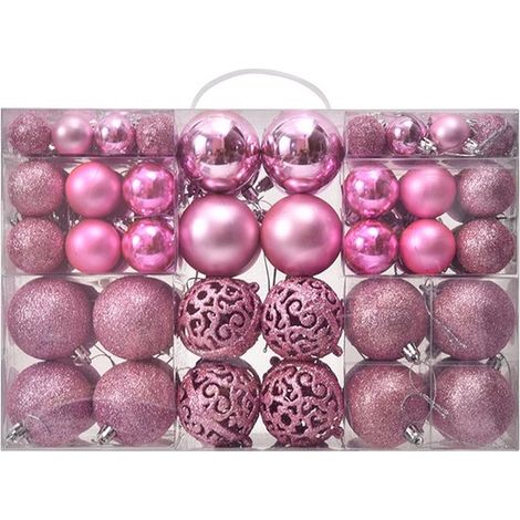 Lot de 100 boules de Noël roses, décorations pour sapin et fêtes de fin d'année, ornements décoratifs pour intérieur (1/5)